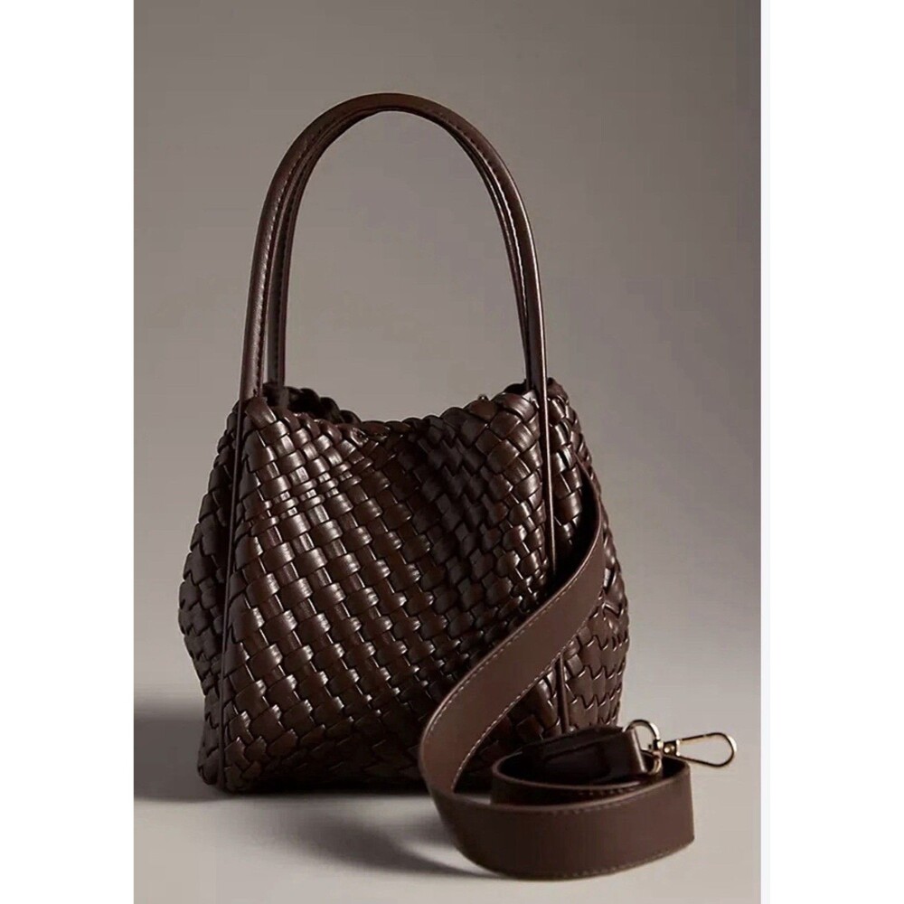 Anthropologie Mini Bag Hollace Tote Woven Chocolate Preppy Vacation Boho NWT